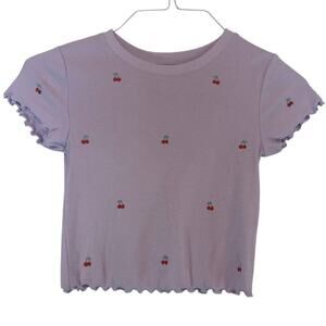 Arizona Jean Co Fitted Lavendar Crop Ribbed Shirt with Cherries Girls Size XS